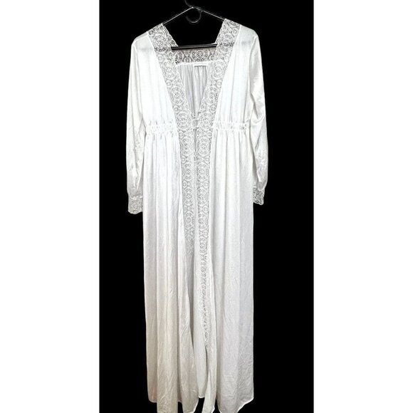 MISS ELAINE maxi peignoir robe lingerie lace Vintage Bridal Sissy S M Dressing - Picture 1 of 8